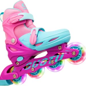 Suotu Skeelers - Inlineskates Verstelbaar - Skeelers meisjes en jongens - Maat: EUR 28-31 - Lichtgevende wielen - Roze/Paars - S (8721049710850)