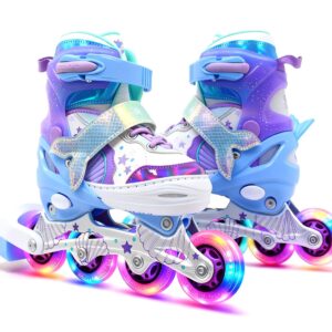 Suotu Skeelers - Inlineskates Verstelbaar - Skeelers meisjes en jongens - Maat: EUR 32-36 - Lichtgevende wielen - S79 - Meermin - M (8721049722556)