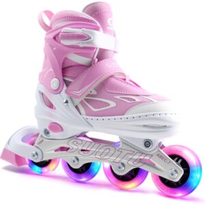 Suotu Skeelers - Inlineskates Verstelbaar - Skeelers meisjes en jongens - Maat: EUR 27-31 - lichtgevende wielen - Roze/Wit - S (8721049722440)