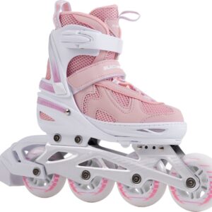 BLACKWHEELS Flex PRO - Skeelers dames - Inline Skates - Inlineskates Verstelbaar - Maat: 38-41 (L) - Roze / Wit (5902659843791)