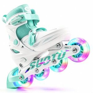 Suotu Skeelers - Inlineskates Verstelbaar - Lijn: S78 - Skeelers meisjes en jongens - Maat: EUR 32-36 - lichtgevende wielen - Groen/Wit - M (8721049733415)