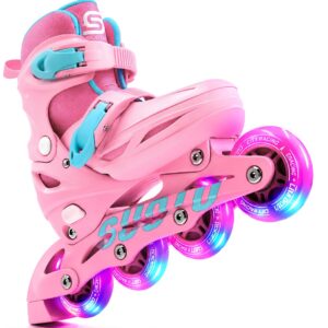 Suotu Skeelers - Inlineskates Verstelbaar - Lijn: S78 - Skeelers meisjes en jongens - Maat: EUR 28-30 - lichtgevende wielen - Roze/Blauw - S (8721049721290)