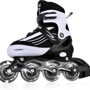 Verstelbare inlineskates voor kinderen en volwassenen - zwart-wit - voor binnen en buiten (8785302376733)