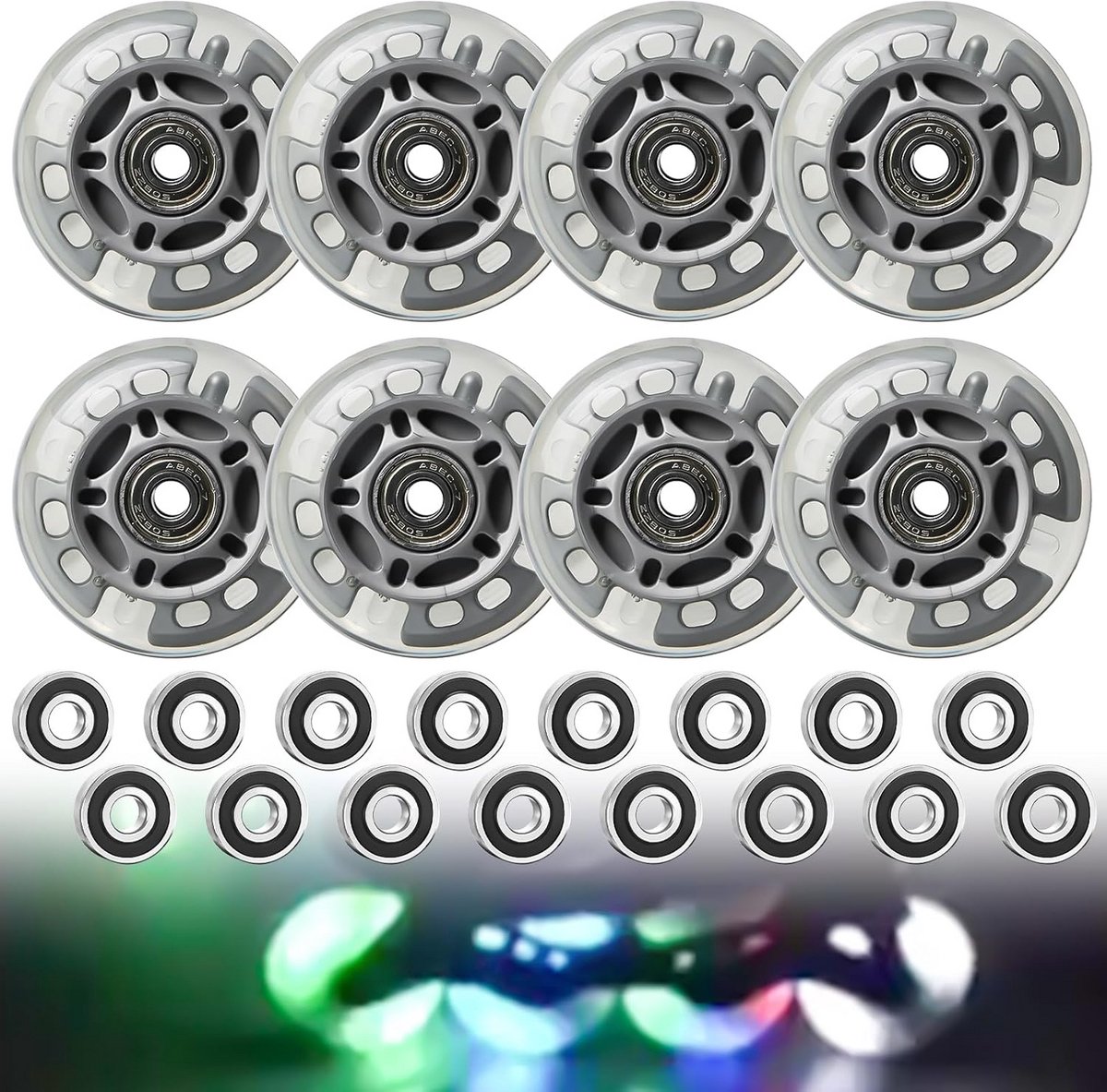 Inlineskates Wielen 72 mm met LED Verlichting - Set van 8 voor Volwassenen en Kinderen (9101044515893)