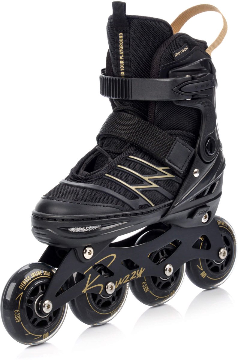 Meteor - Inlineskates Buzzy - Maat 34-38 - Zwart/Goud - Verstelbaar - ABEC-9 - Met rem (5900724070462)
