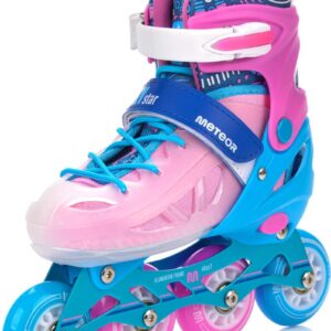 Meteor - Inlineskates Loky - Maat 30-33 - Roze/Blauw - Verstelbaar - LED-wielen - ABEC-7 - Met rem (5900724070295)