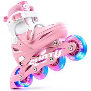 Suotu Skeelers - Inlineskates Verstelbaar - Lijn: S78 - Skeelers meisjes en jongens - Maat: EUR 28-30 - lichtgevende wielen - Roze/Wit - S (8721049710881)