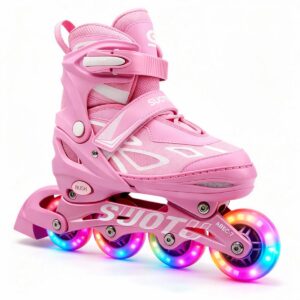 Suotu Skeelers - Inlineskates Verstelbaar - Skeelers meisjes en jongens - Maat: EUR 28-31 - lichtgevende wielen - S79 - Roze - S (8721049712878)