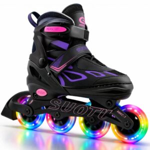 Suotu Skeelers - Inlineskates Verstelbaar - Skeelers meisjes en jongens - Maat: EUR 37-40 - lichtgevende wielen - S79 - Zwart/Paars - L (8721049742479)