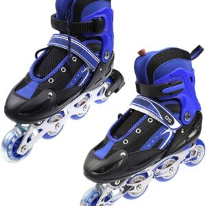 Verstelbare Skeelers - Inlineskates Kinderen - Buiten Sporten - Lichtgevende Wielen - Maat 31-34 - Blauw (9101159073684)