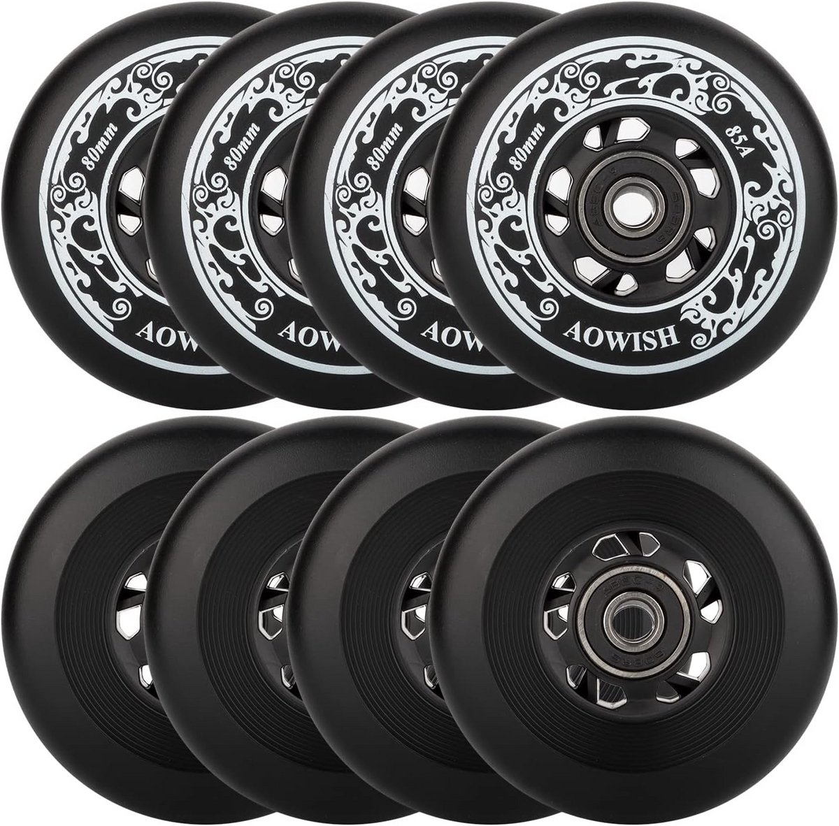 Set van 8 Inlineskate Wielen 80mm 85A met ABEC-9 Lagers en Spacers (9101113903033)