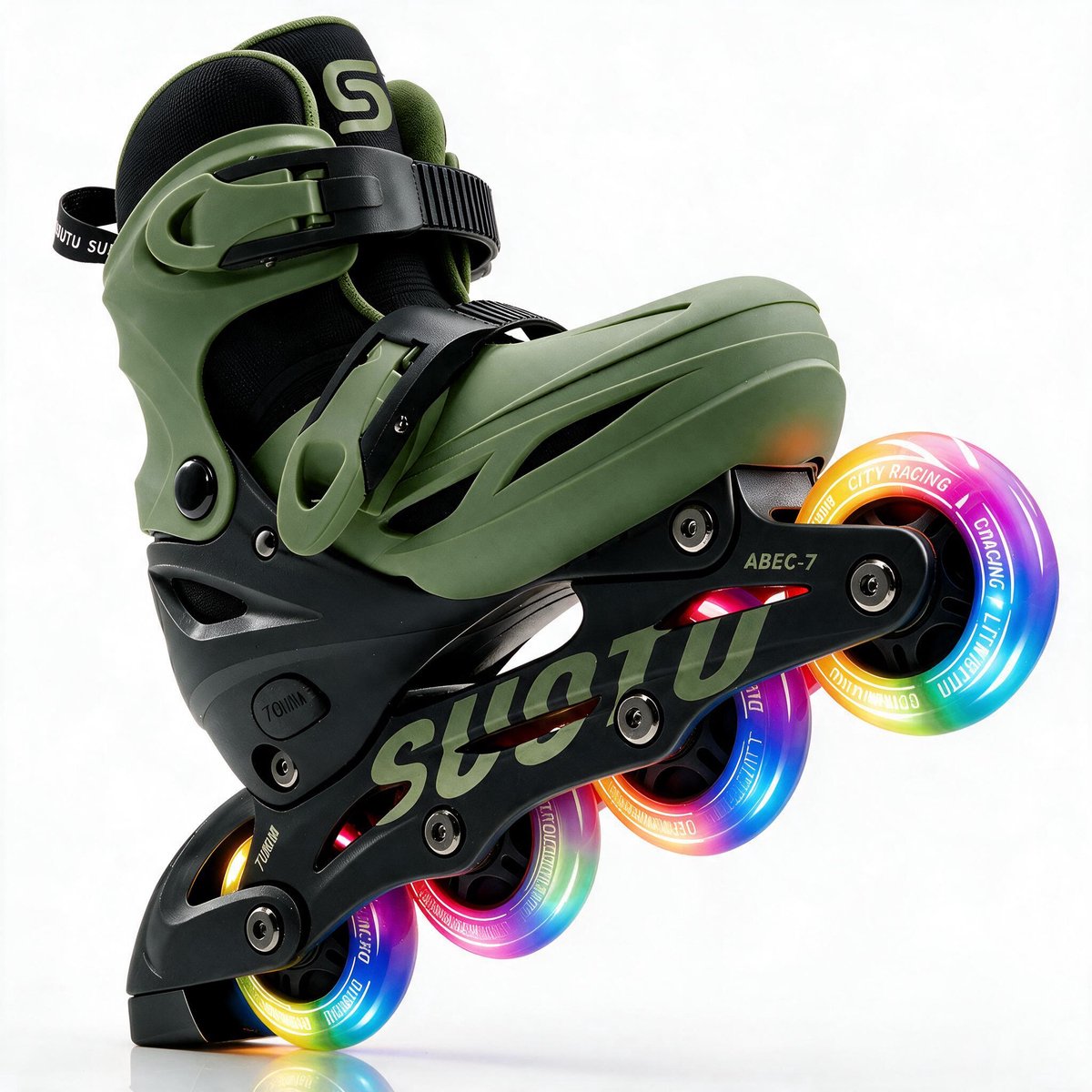 Suotu Skeelers - Inlineskates Verstelbaar - Lijn: S78 - Skeelers meisjes en jongens - Maat: EUR 32-36 - lichtgevende wielen - Legergroen/Zwart - M (8721049746453)