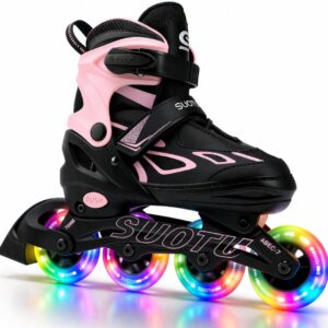 Suotu Skeelers - Inlineskates Verstelbaar - Skeelers meisjes en jongens - Maat: EUR 37-40 - lichtgevende wielen - S79 - Roze/Zwart - L (8721049712922)