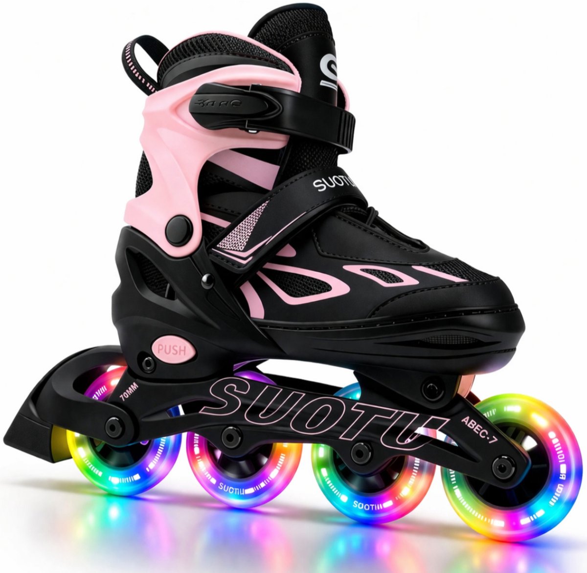 Suotu Skeelers - Inlineskates Verstelbaar - Skeelers meisjes en jongens - Maat: EUR 37-40 - lichtgevende wielen - S79 - Roze/Zwart - L (8721049712922)