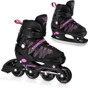2-in-1 IJsschaatsen en Inlineskates Zwart Roze Verstelbaar (8763219736338)