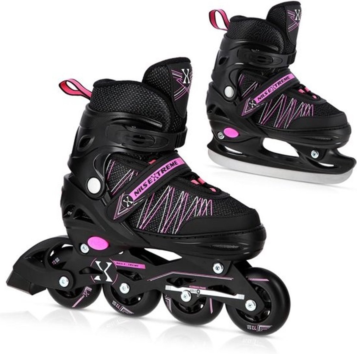 2-in-1 IJsschaatsen en Inlineskates Zwart Roze Verstelbaar (8763219736338)