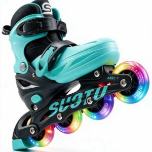 Suotu Skeelers - Inlineskates Verstelbaar - Lijn: S78 - Skeelers meisjes en jongens - Maat: EUR 32-36 - lichtgevende wielen - Blauw/Zwart - M (8721049738069)