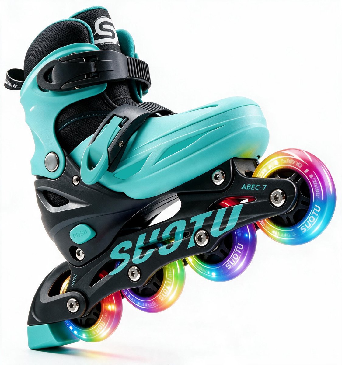 Suotu Skeelers - Inlineskates Verstelbaar - Lijn: S78 - Skeelers meisjes en jongens - Maat: EUR 32-36 - lichtgevende wielen - Blauw/Zwart - M (8721049738069)