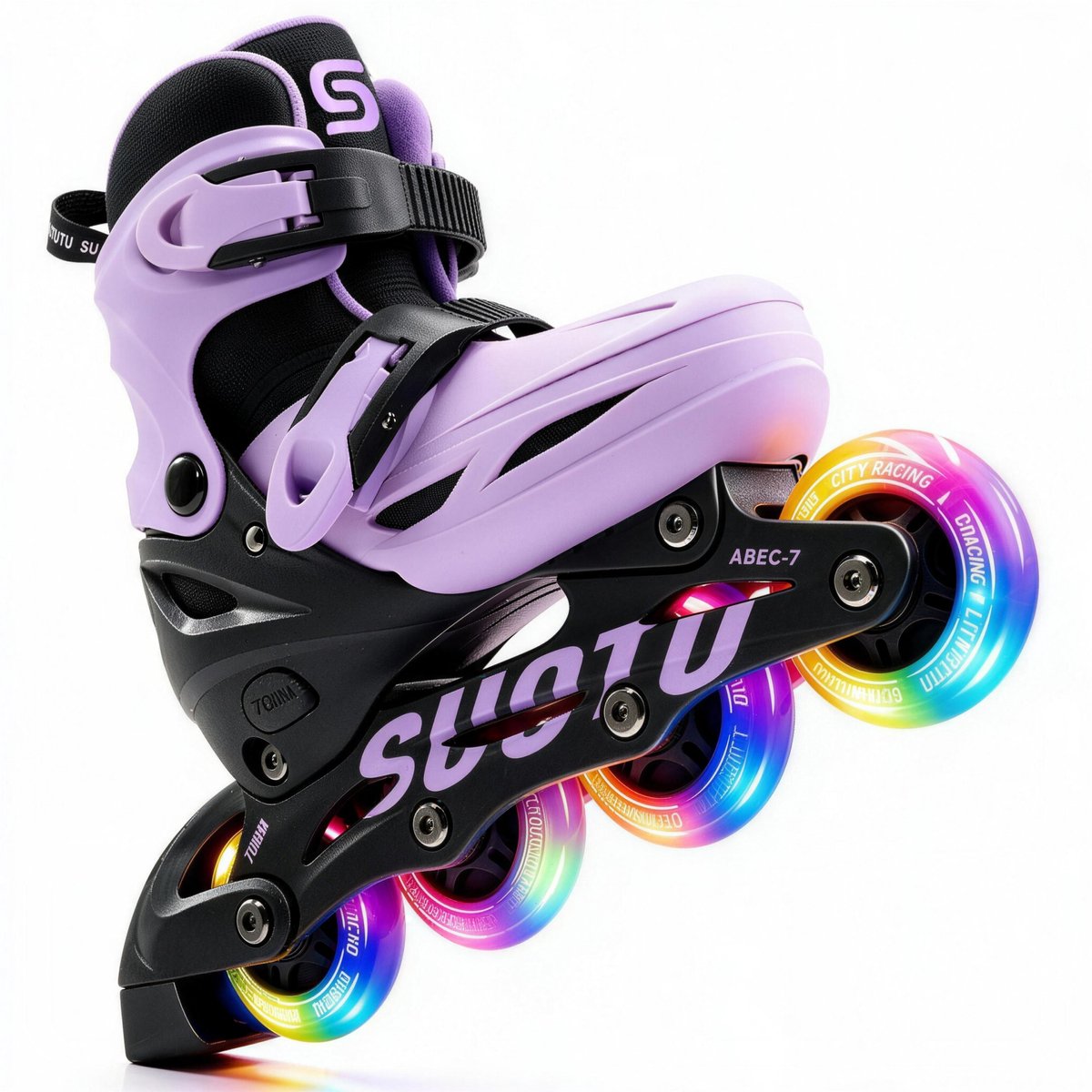 Suotu Skeelers - Inlineskates Verstelbaar - Lijn: S78 - Skeelers meisjes en jongens - Maat: EUR 32-36 - lichtgevende wielen - Paars/Zwart - M (8721049746460)