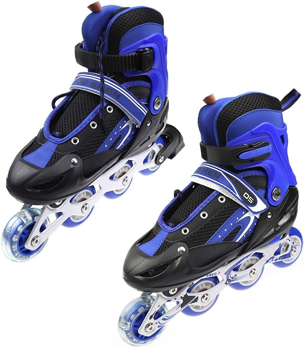 Verstelbare Skeelers - Inlineskates Kinderen - Buiten Sporten - Lichtgevende Wielen - Maat 31-34 - Blauw (9101159073707)